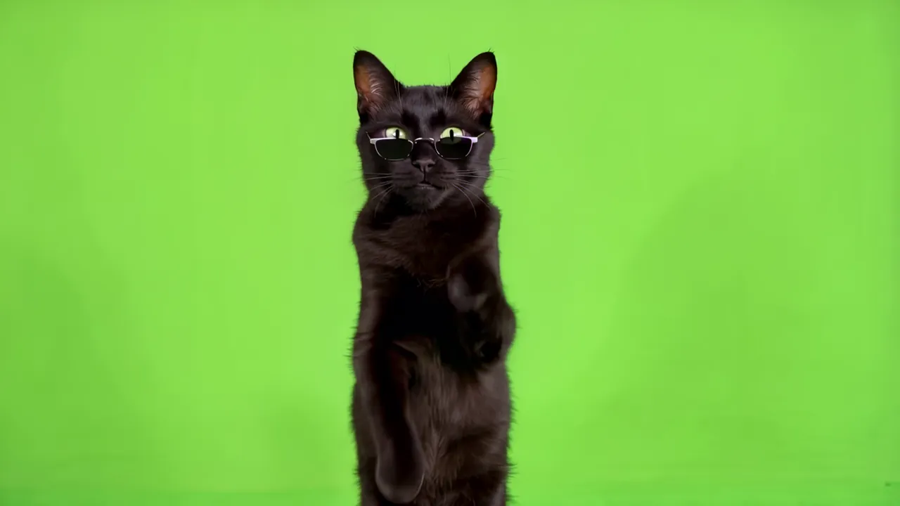 Playful Black Cat Standing on Hind Legs