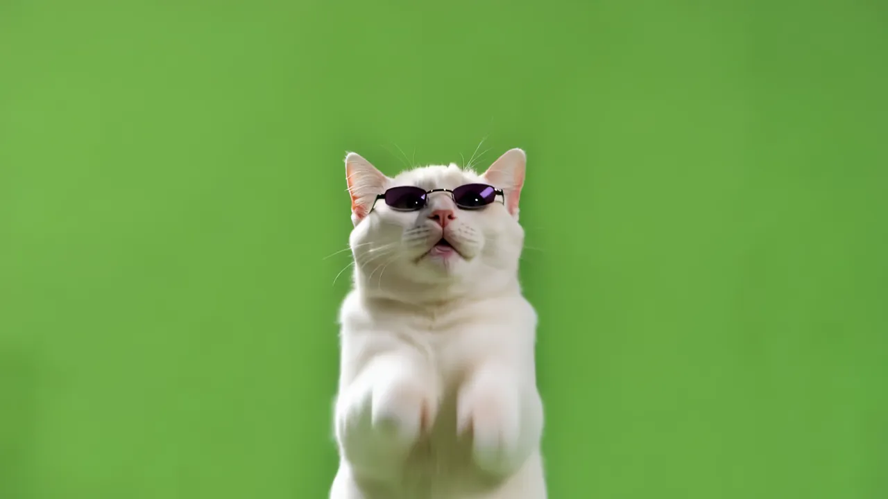 Playful White Cat Standing on Hind Legs on Green Screen