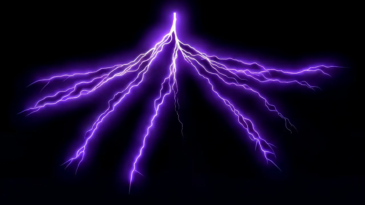 Powerful Forked Lightning Bolt Splitting into Branches