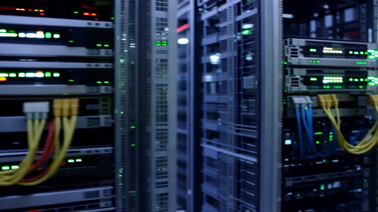 Professional Colocation Facility with Server Racks and Cables