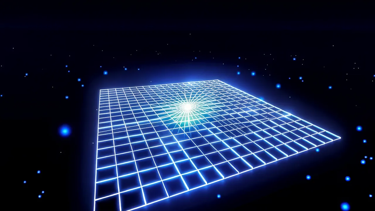 Pulsing Neon Blue Grid in Infinite Darkness