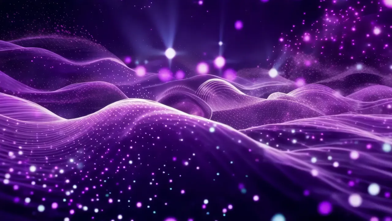 Purple Abstract Waves with Sparkling Particles