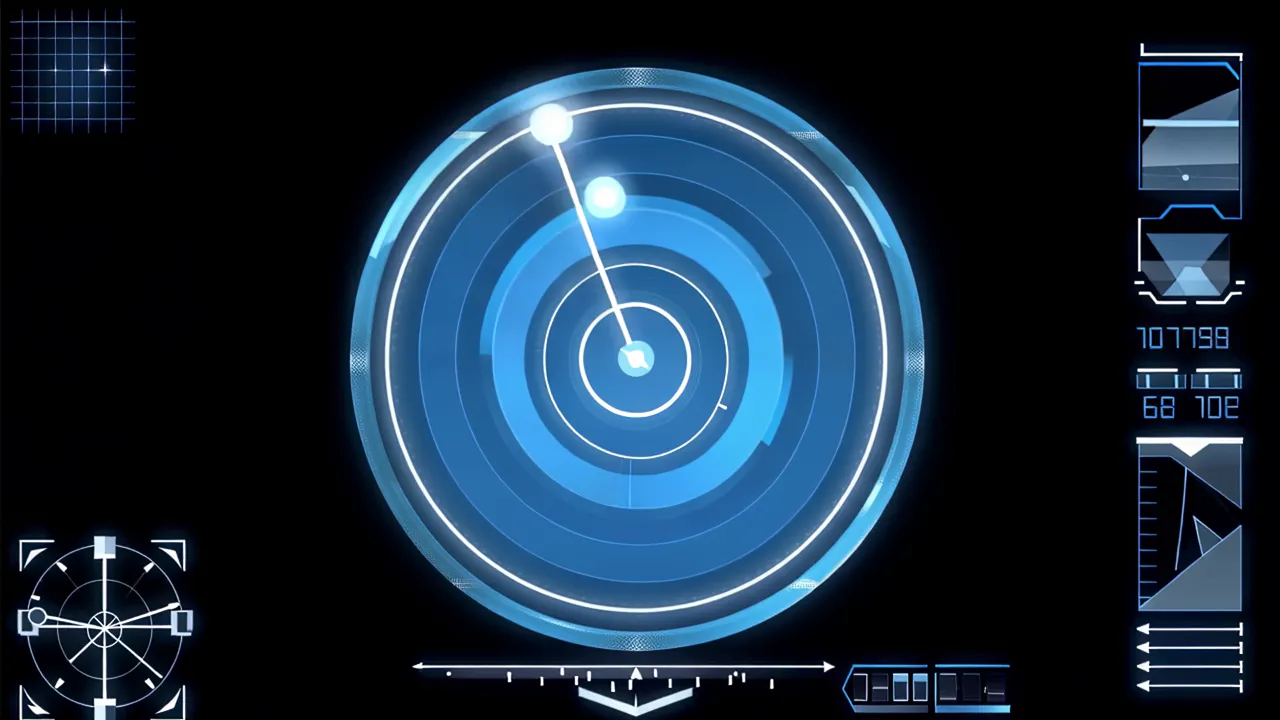 Radar Sweep Circle with Rotating Scan Line and Blip Indicators
