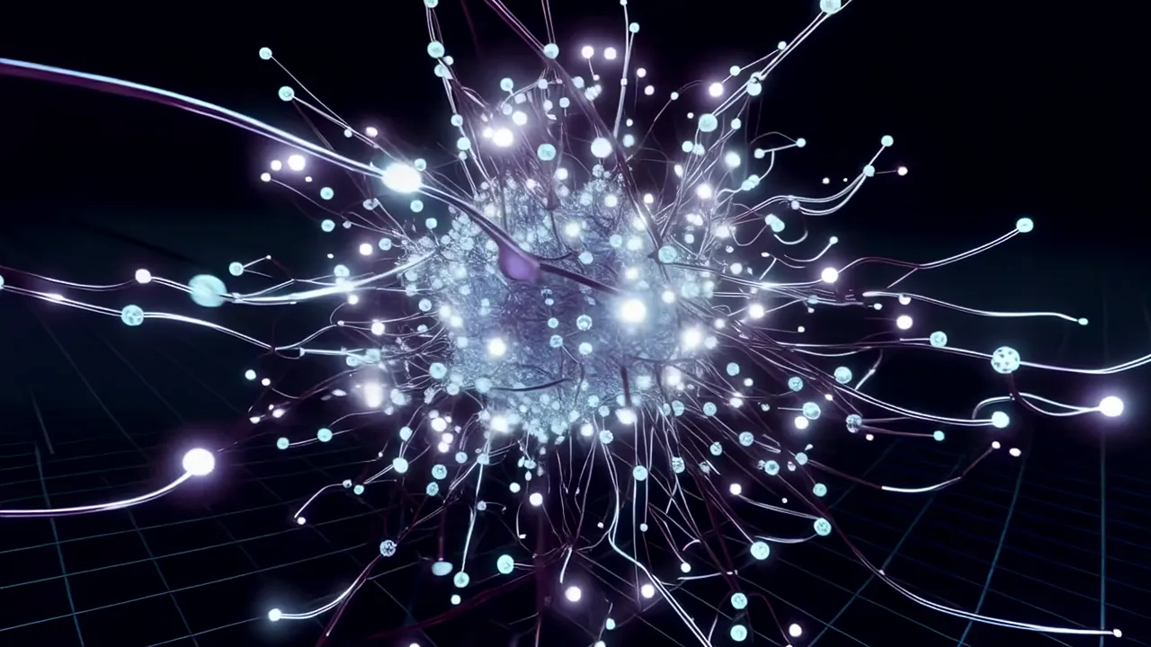 Radiant Blue Neural Network Cluster with Active Synapses