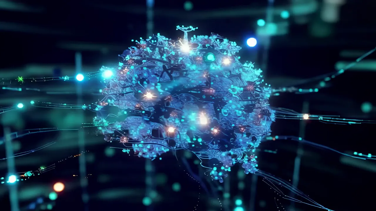 Radiant Blue Neural Network with Data Streams Flowing