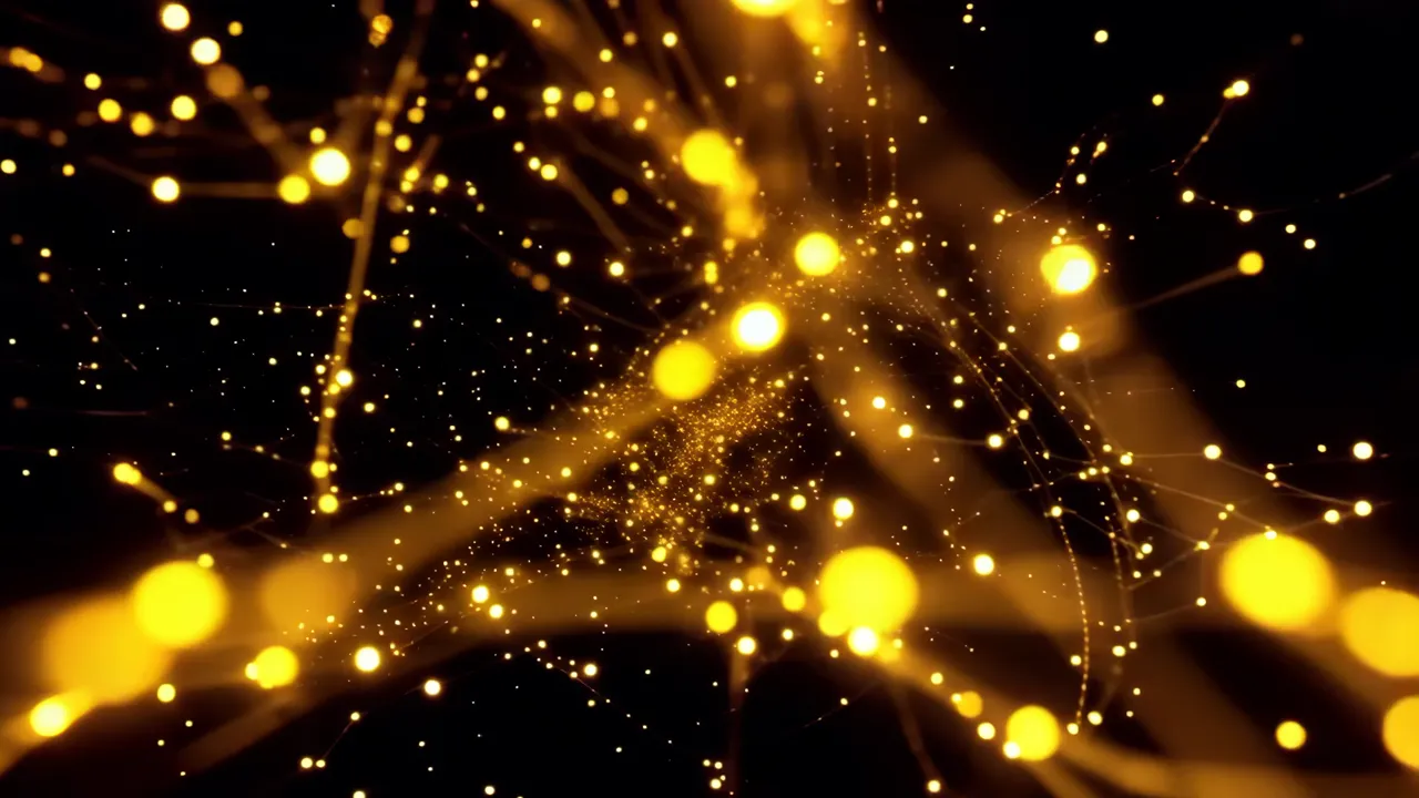 Radiant Gold Neon Particles on Dark Background