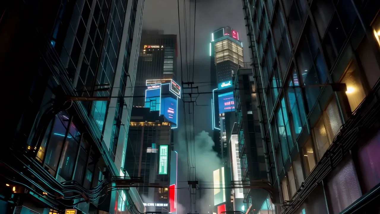 Rain-Slicked Corridor with Neon Reflections in Urban Setting