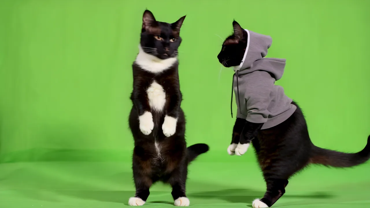 Real Black and White Tuxedo Cat Standing Upright