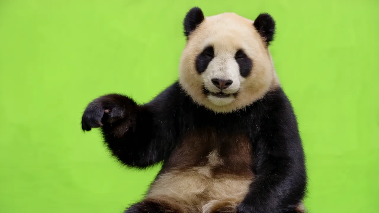 Real Panda Sitting Upright on Green Screen Background
