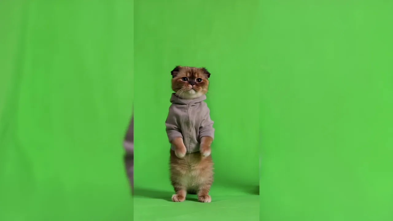 Real Scottish Fold Cat with Folded Ears Standing Upright