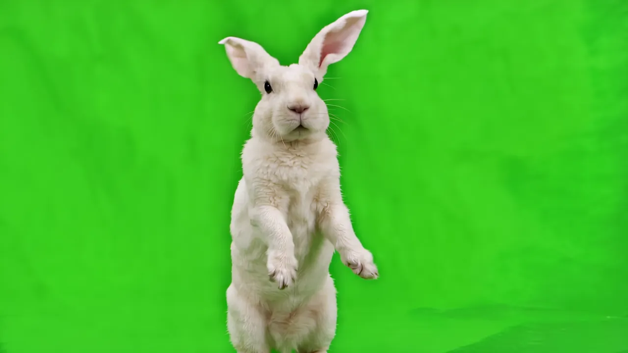 Real White Rabbit Standing Upright on Hind Legs