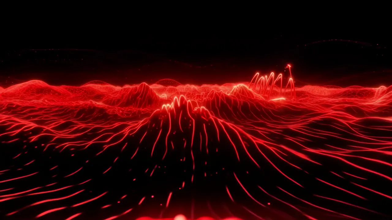 Red Neon Wave Abstract Energy Flow