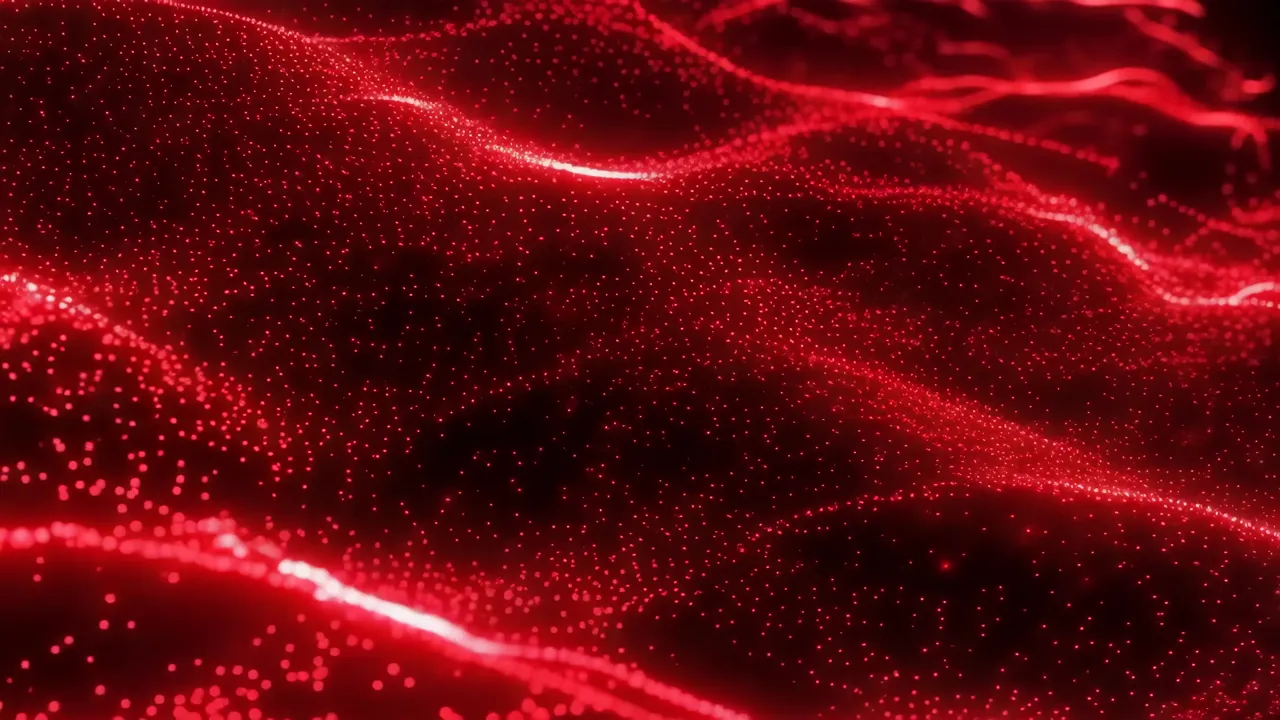 Red Neon Wave-Like Particles Background