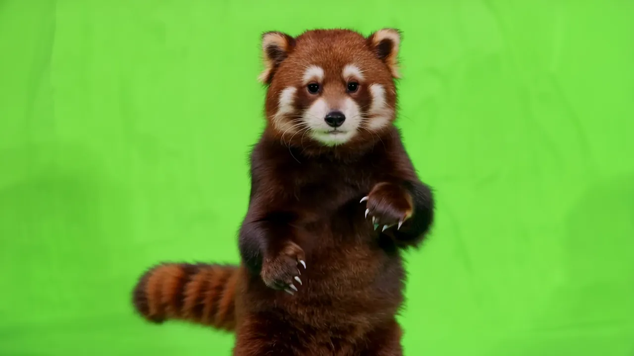 Red Panda Standing on Hind Legs with Fluffy Tail
