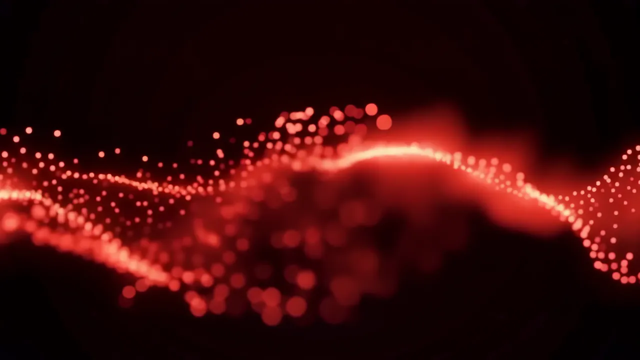 Red Wave Particles with Soft Glow on Dark Background