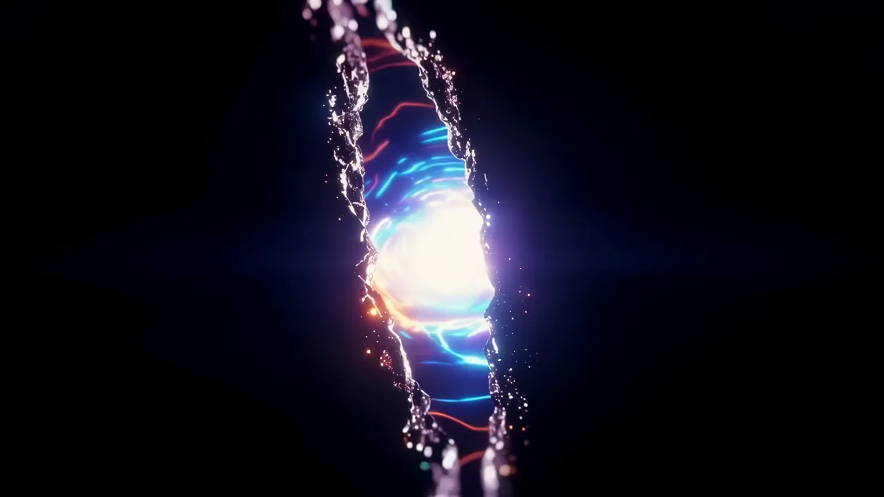 Rift in Space Revealing Bright Light Beyond Black Background