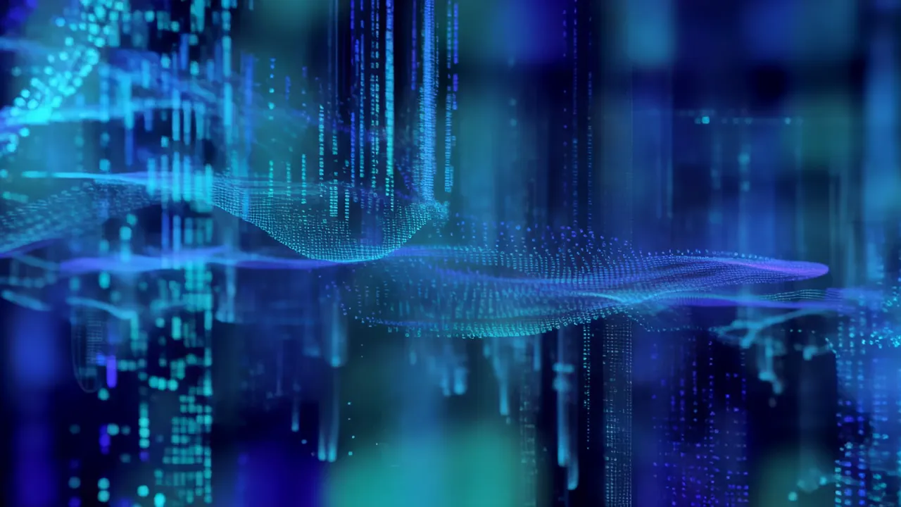 Rivers of Luminous Blue Data Flowing Horizontally