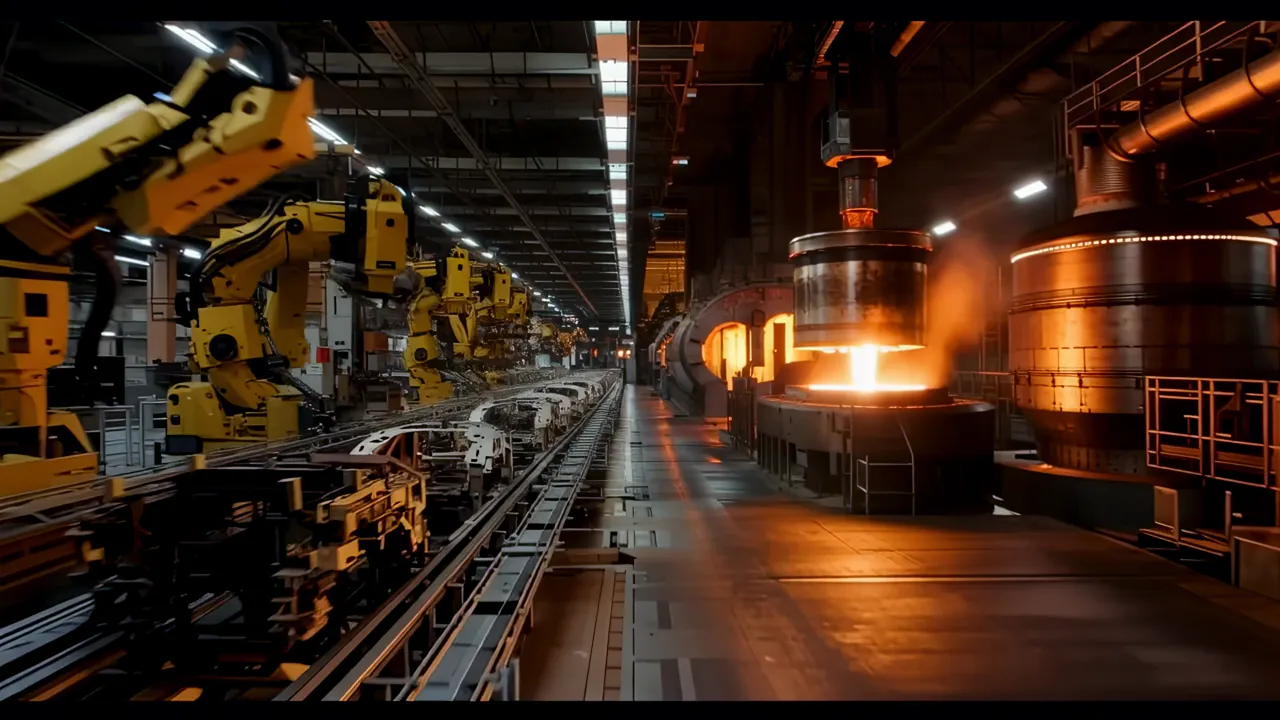 Robotic Arms Assembling Car Frames in Factory Setting