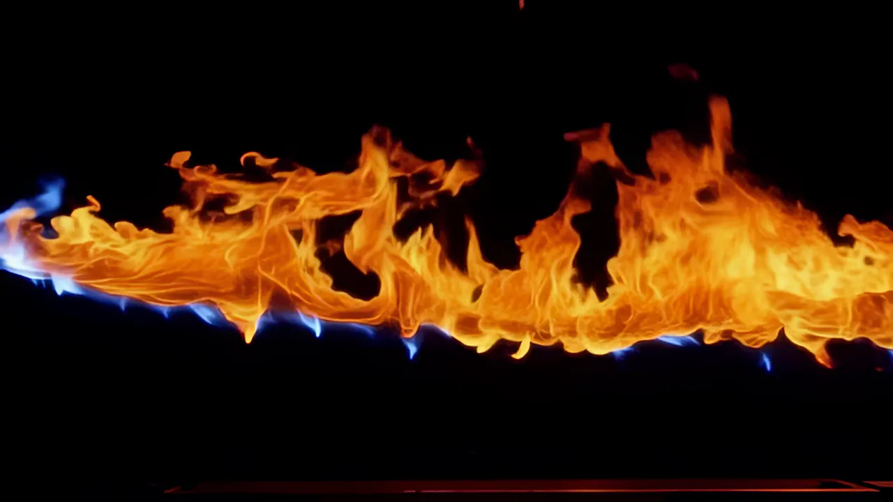 Rolling Wave of Orange Fire Moving Across the Frame