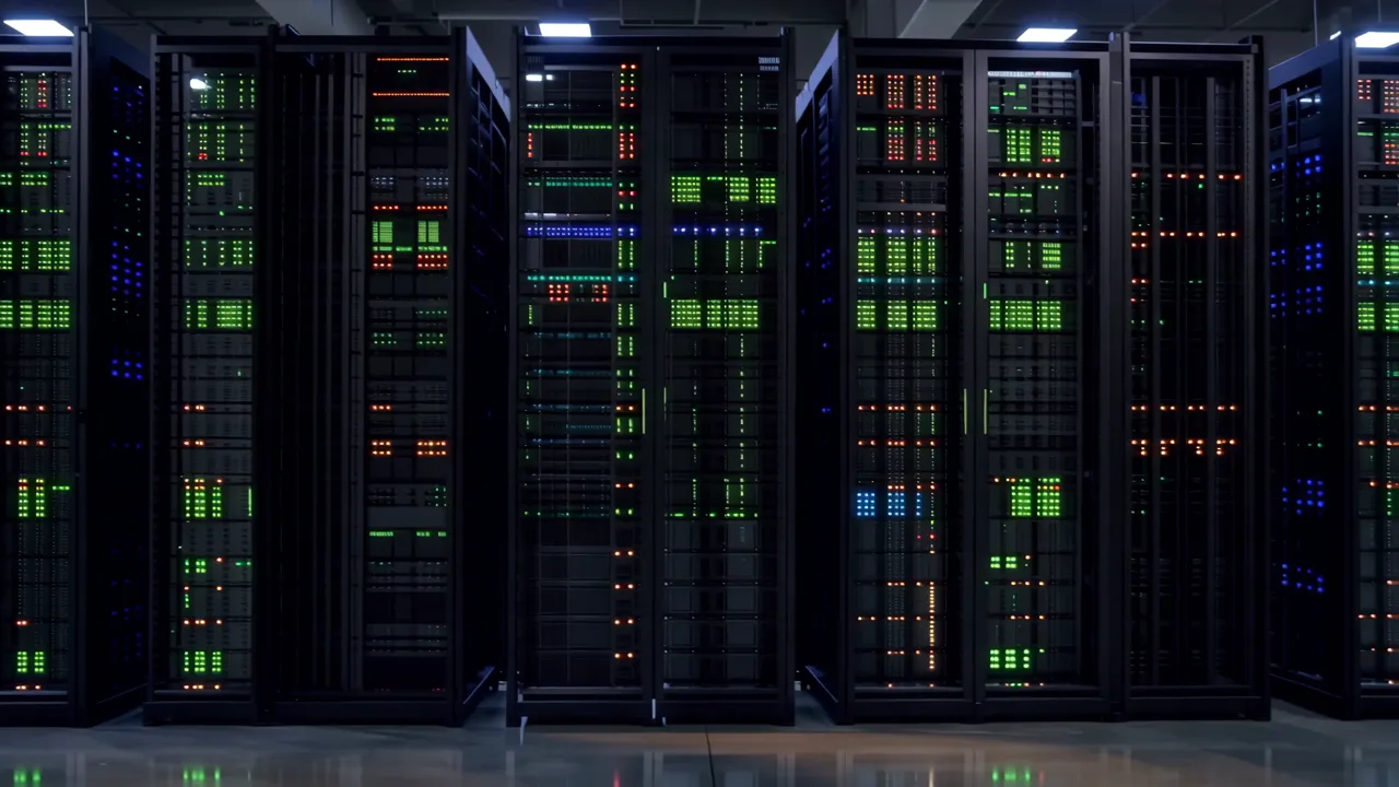 Rows of Black Server Racks in a Modern Data Center