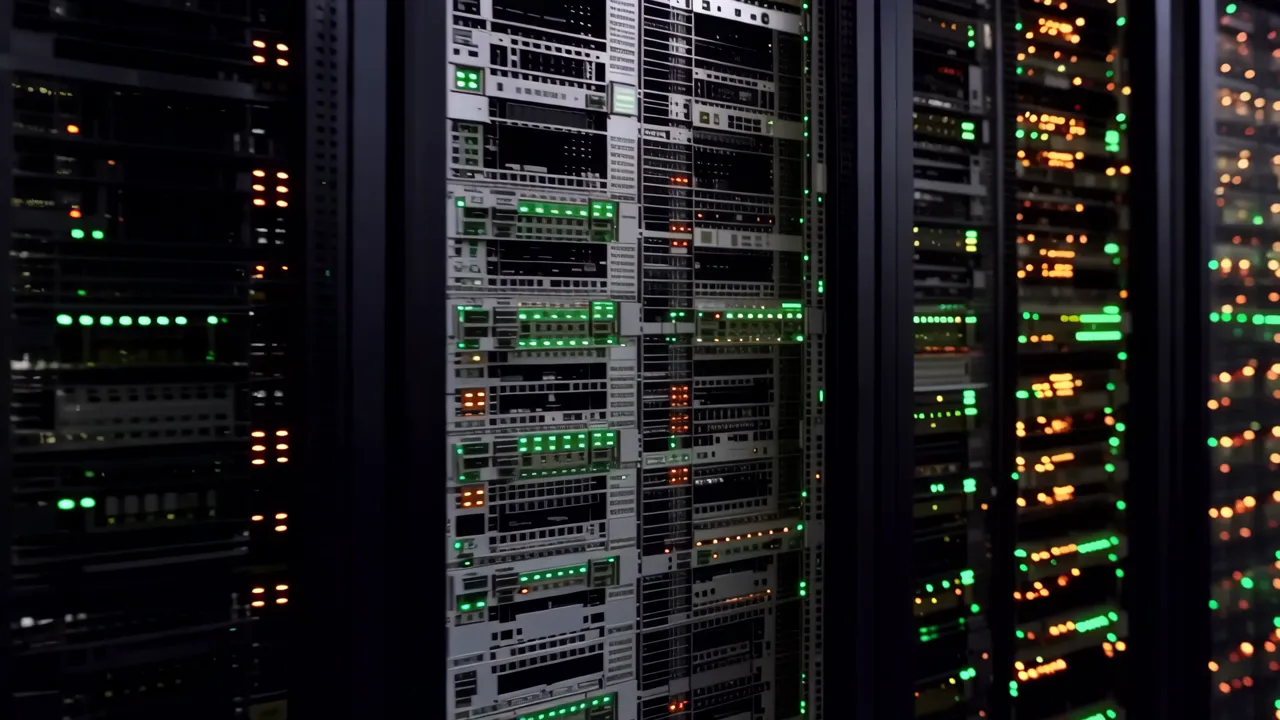 Rows of Black Server Racks in a Modern Data Center