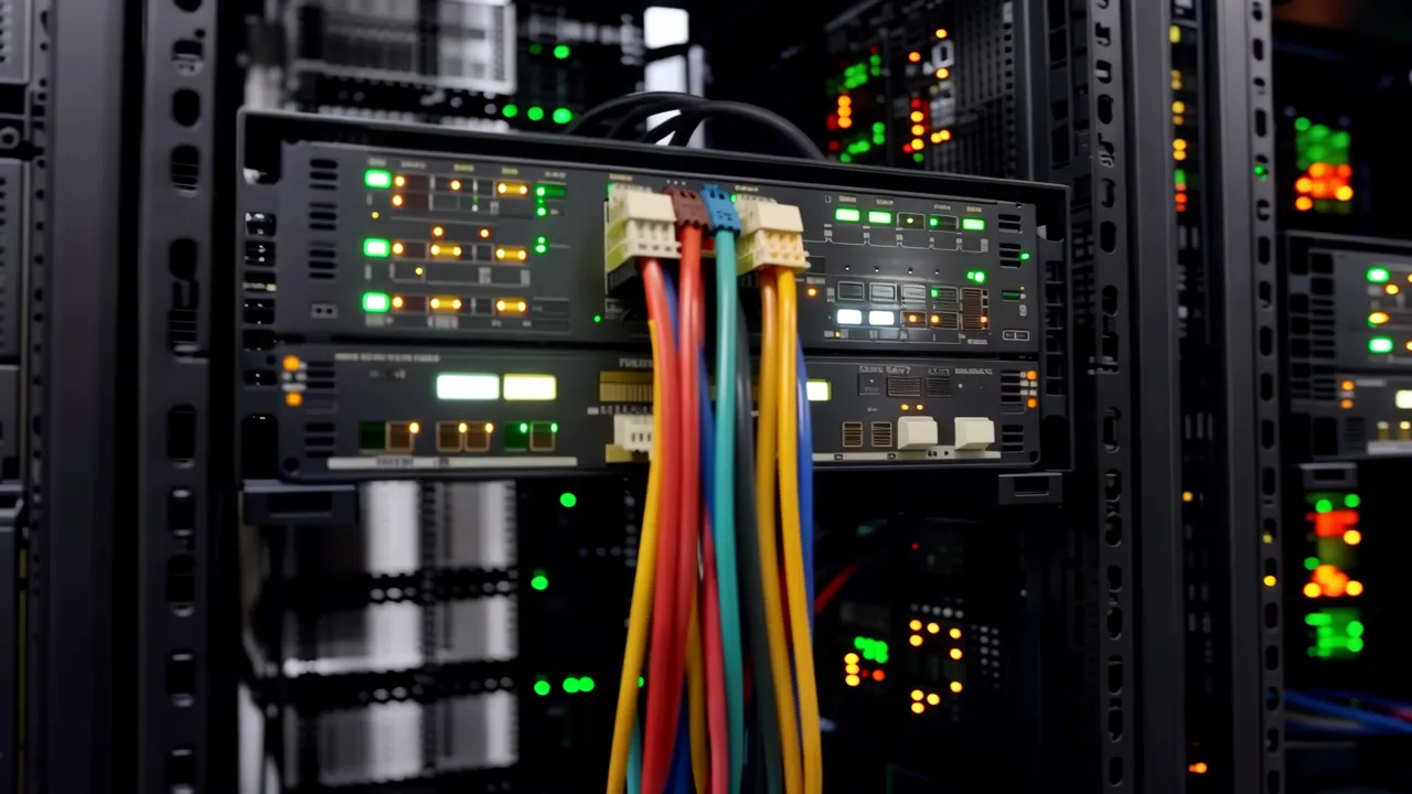 Rows of Black Server Racks in a Professional Data Center