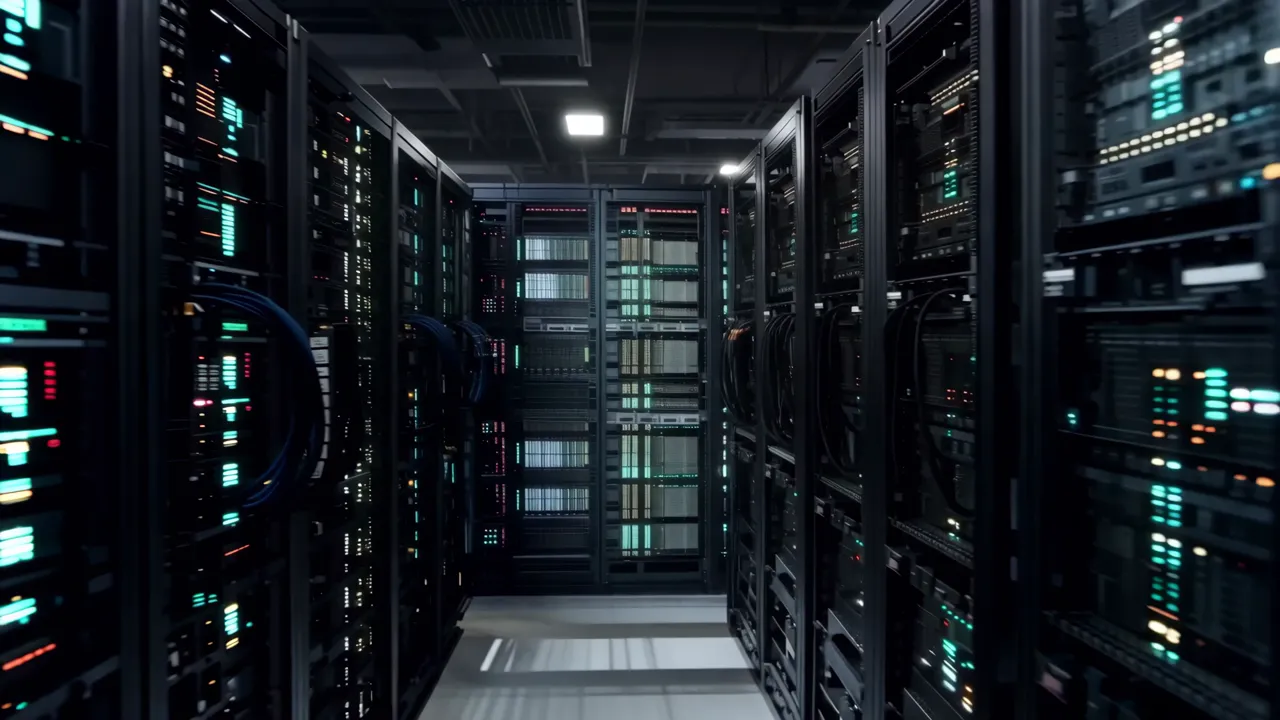 Rows of Organized Server Racks in Professional Data Center