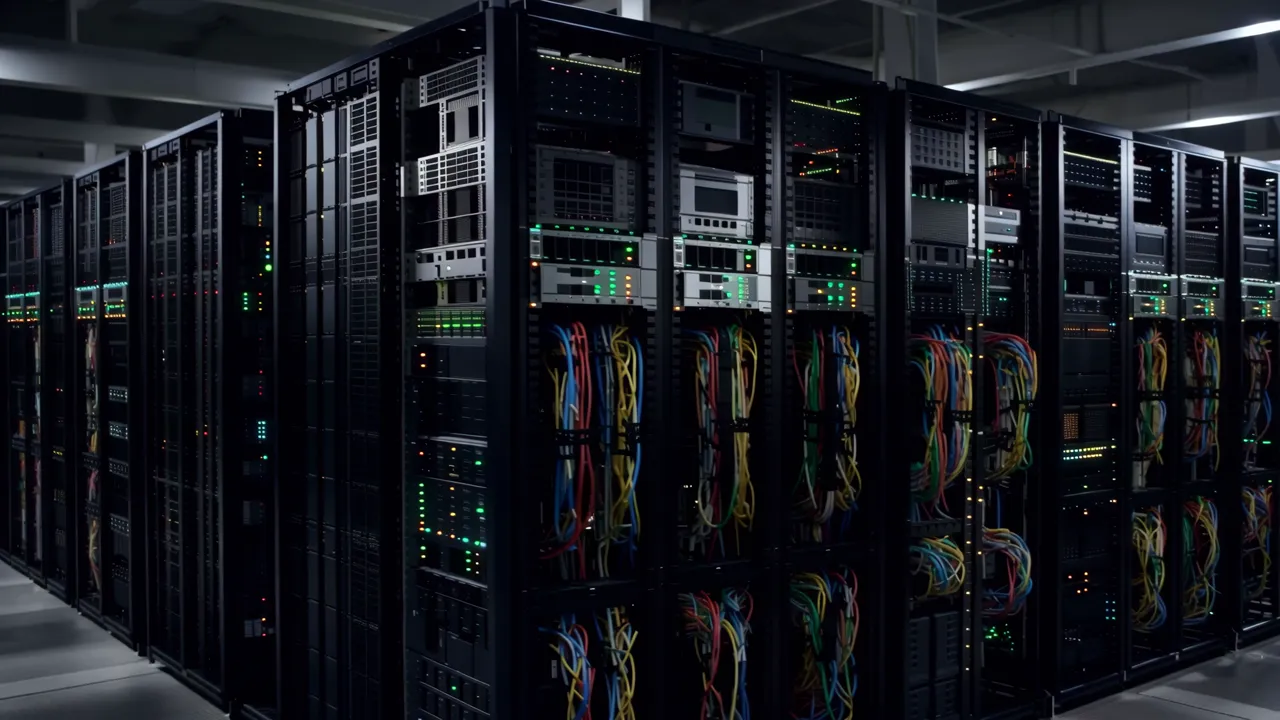 Rows of Organized Server Racks in Professional Data Center