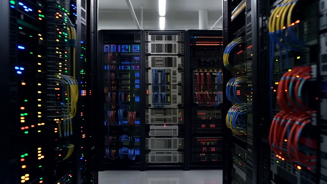 Rows of Server Racks in a Modern Data Center