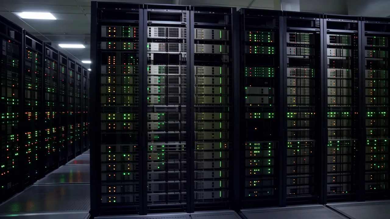 Rows of Server Racks in a Professional Data Center