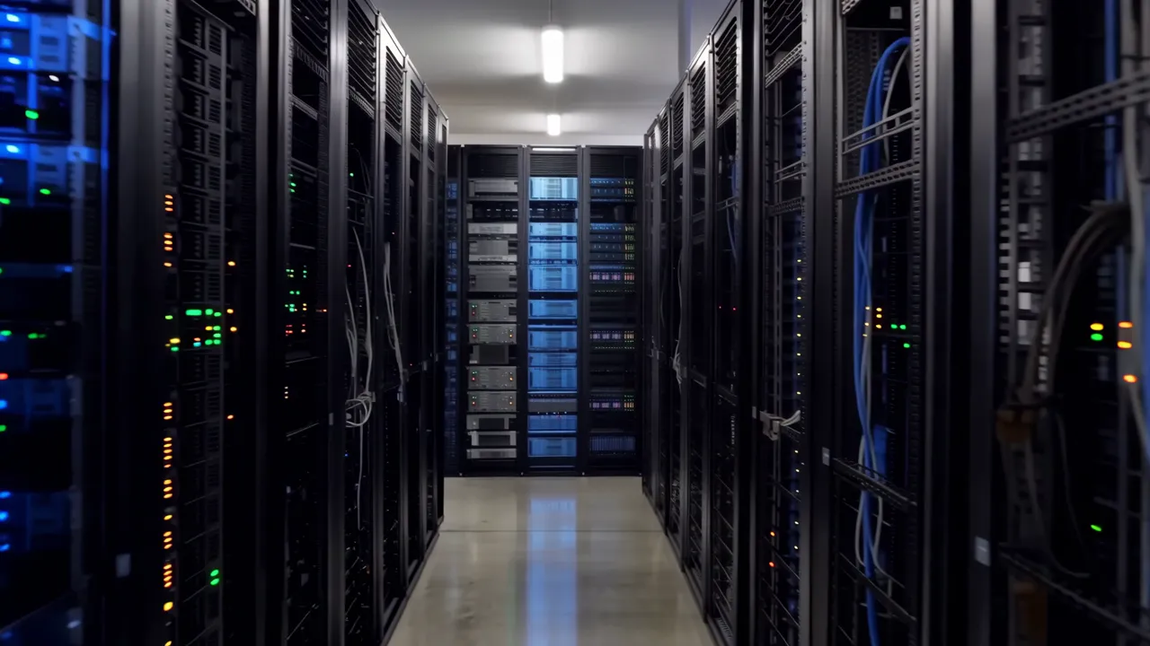 Rows of Server Racks in a Professional Data Center
