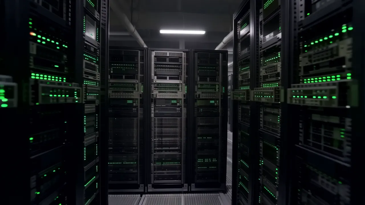 Rows of Server Racks in a Professional Data Center