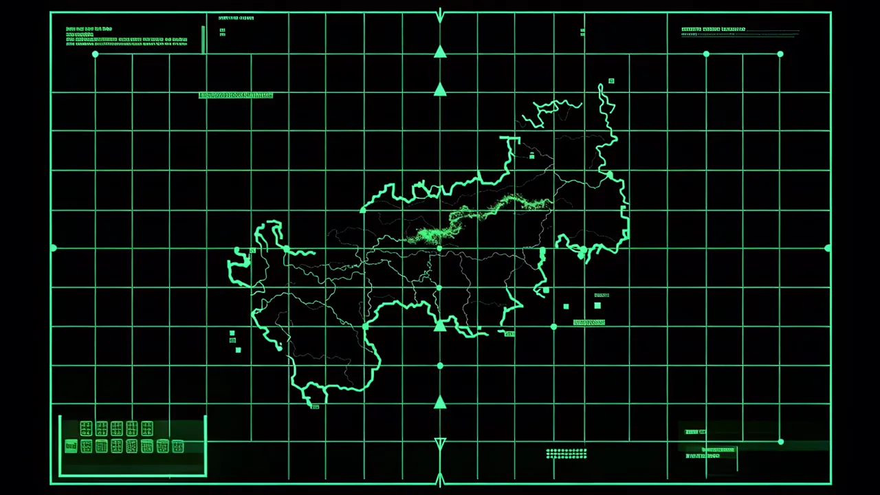 Satellite Map Overlay with Grid Coordinate System