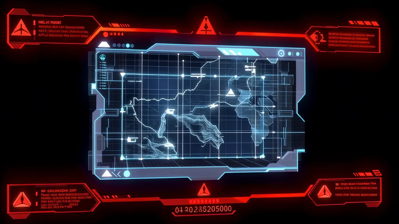 Satellite Map Overlay with Grid Coordinates and Indicators