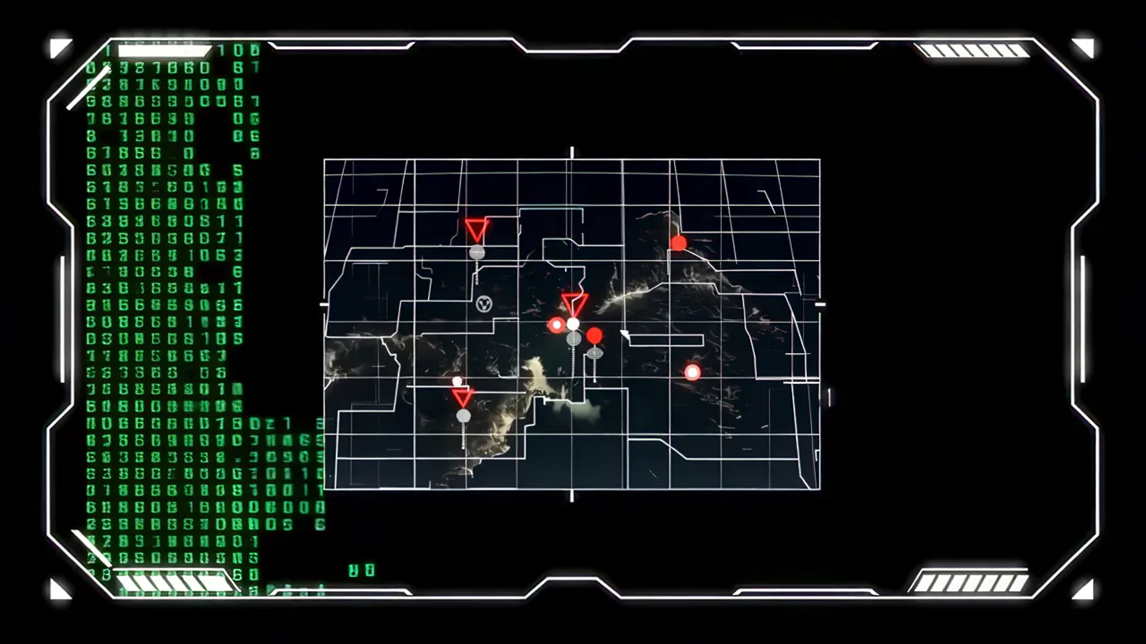 Satellite Map Overlay with Grid Lines and Indicators