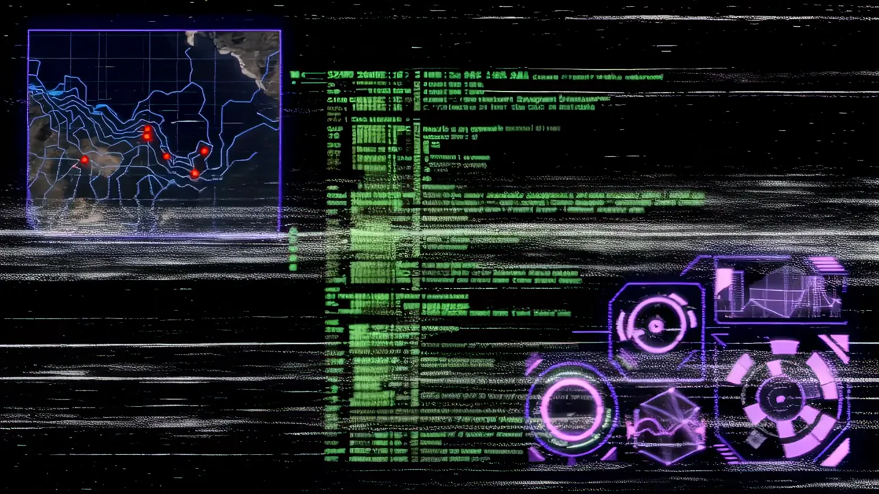 Satellite Map Overlay with Terrain Grid and Tracking Indicators