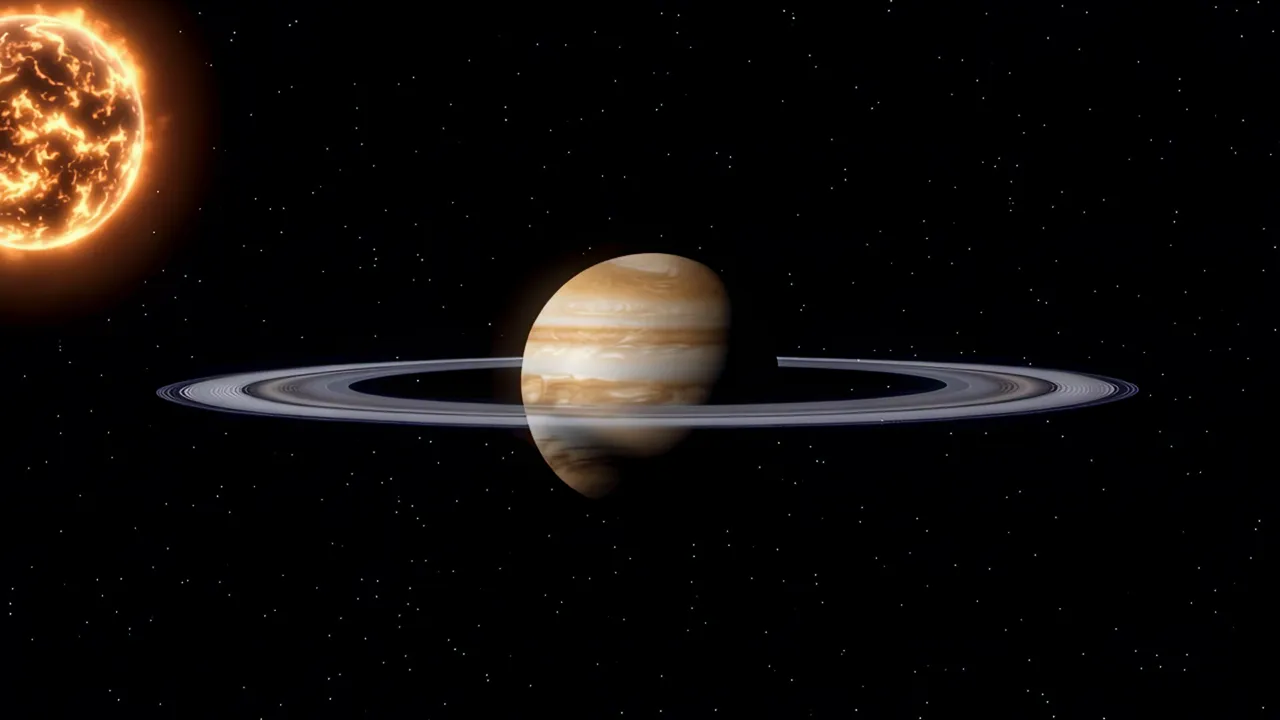 Saturn with Iconic Ring System in Space