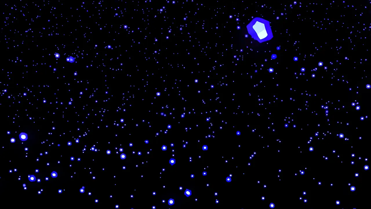 Scattered Blue Light Particles Drifting in Dark Space