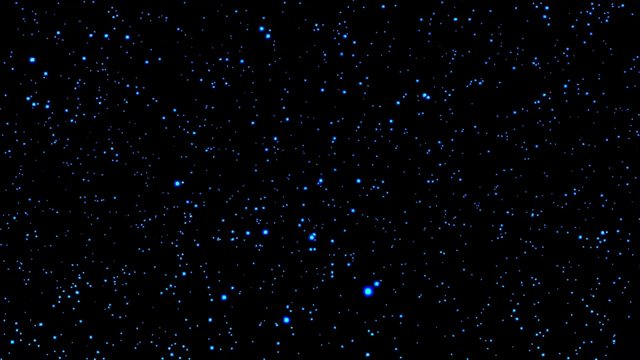 Scattered Blue Light Particles Drifting in Darkness