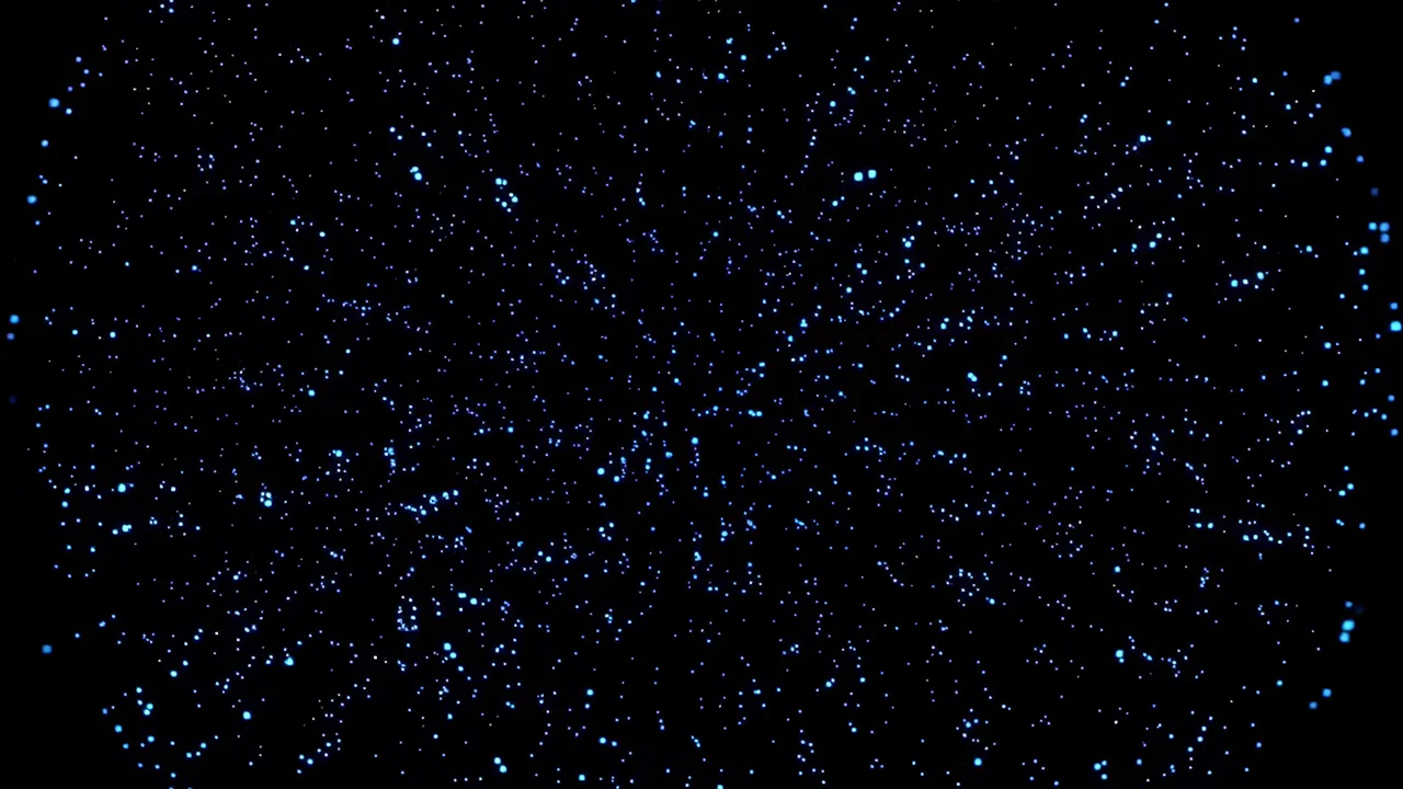 Scattered Blue Light Particles Drifting in Darkness