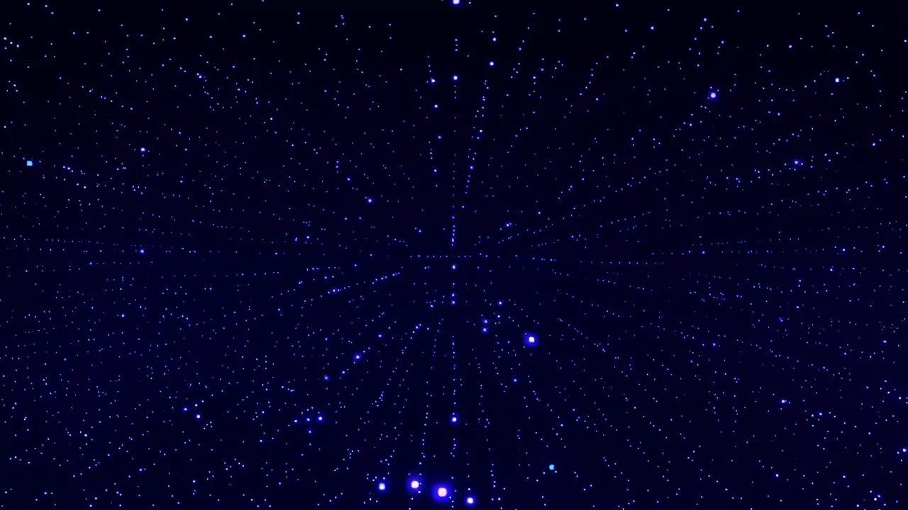 Scattered Blue Light Particles Drifting in Darkness