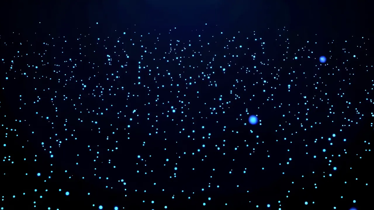 Scattered Blue Light Particles Drifting in Darkness