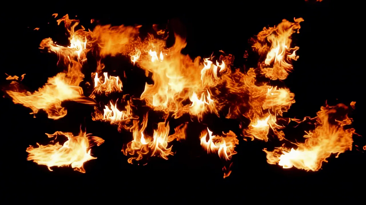 Scattered Clusters of Small Flames on Black Background