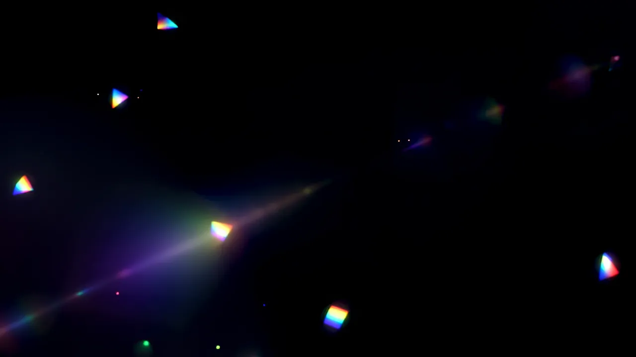 Scattered Prismatic Rainbow Lens Flares on Black Background