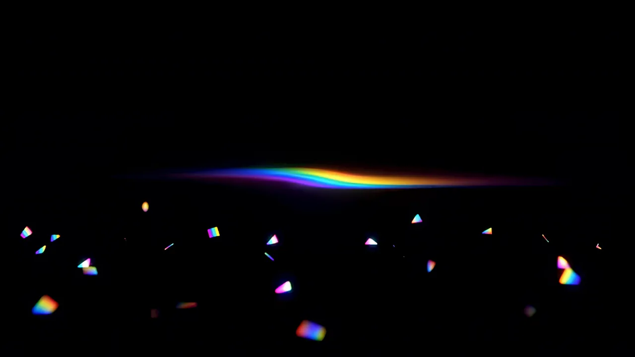 Scattered Rainbow Light Fragments on Black Background