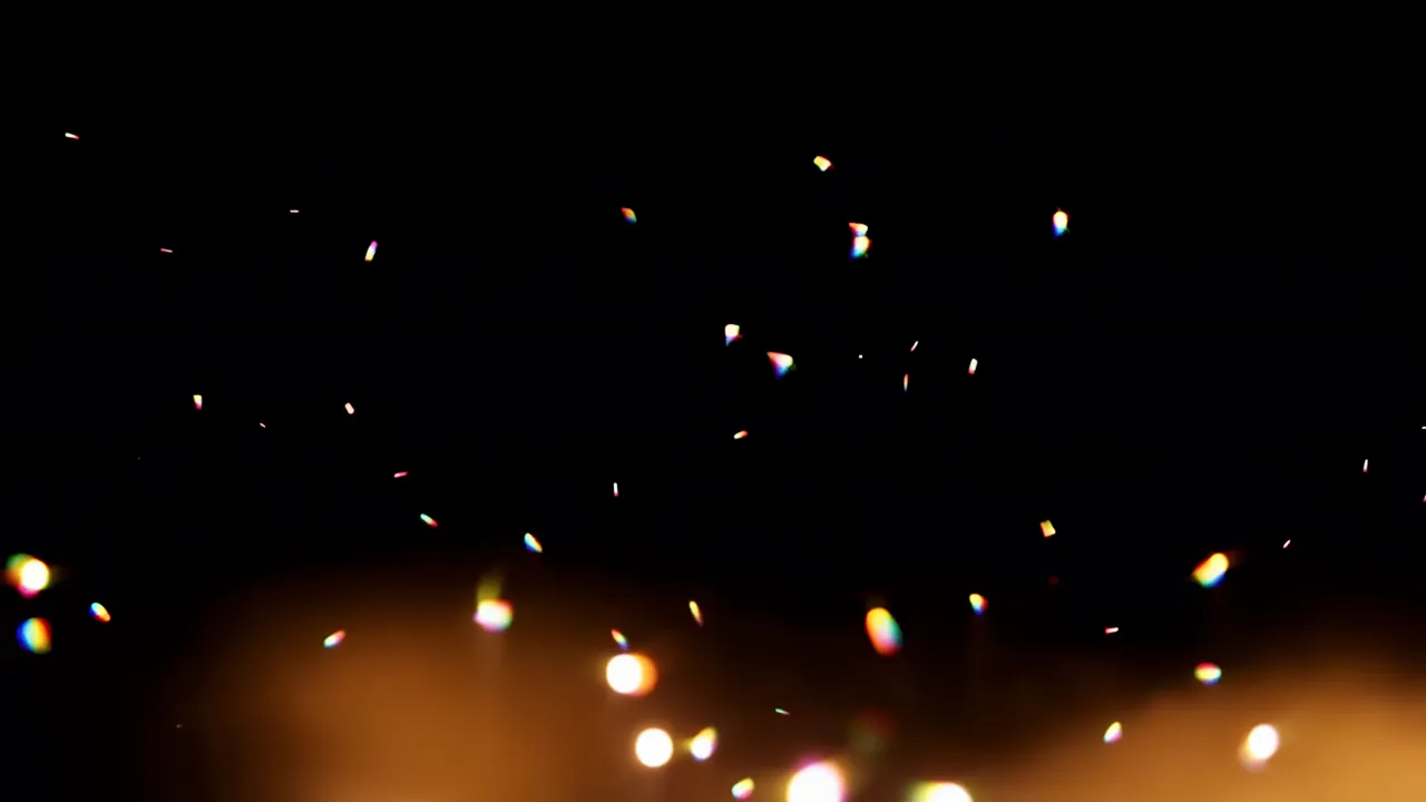 Scattered Rainbow Light Fragments on Black Background
