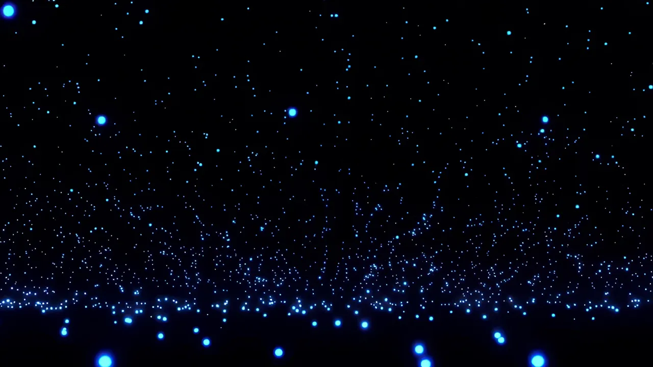 Scattered Tiny Blue Light Particles Drifting in Black Space
