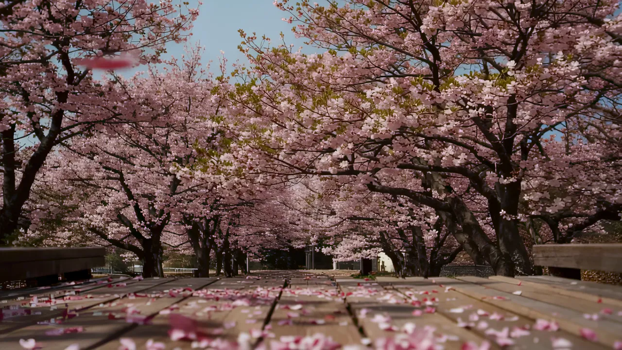 Scenic Full Canopy of Cherry Blossom Trees in Bloom
