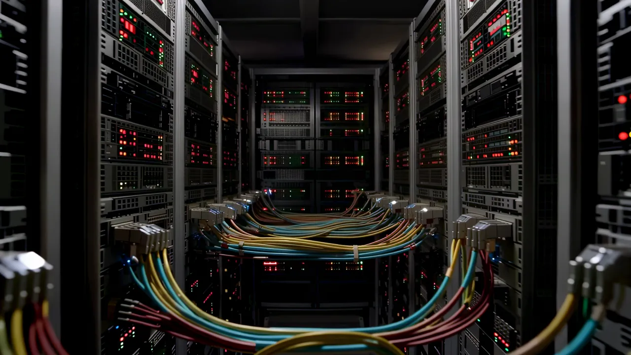 Server Racks with LED Lights in Data Center