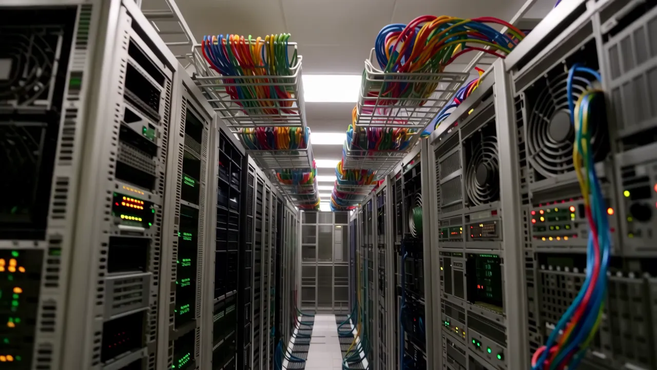 Server Room Corridor with Raised Floor and Cable Trays